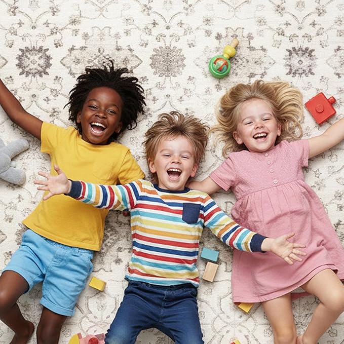 ReaLife Rugs Machine Washable Area Rug Runner - Living Room Bedroom Bathroom Kitchen Entryway Office - Padded Low Pile Stain Resistant Premium - Boho Farmhouse Vintage - BEV - Beige 2'6" x 6'