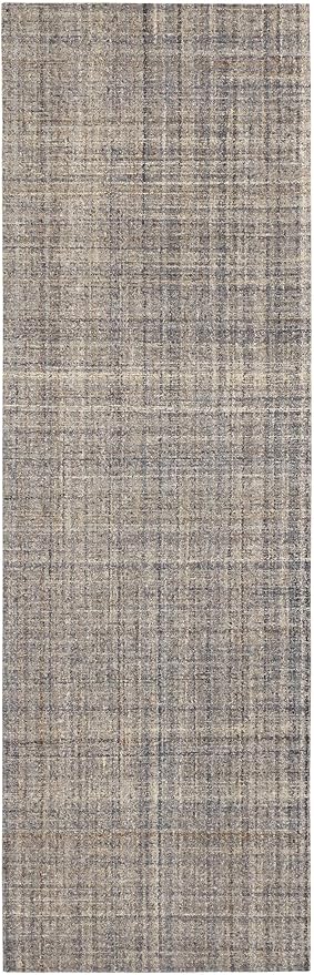 Dash and Albert Harris Wool Area Rug - 2.5' x 8' Runner Blue & Brown Solid Hand Micro Hooked Accent Rug - Durable, High Traffic Living Room, Hallway, Stairs
