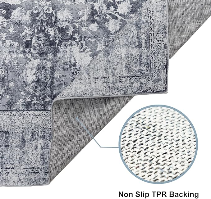 Area Rug 5×7, Vintage Boho Rug,Ultra-Soft Low Pile, Washable, Non Slip,Stain Resistant Printed Carpet for Living Room Bedrooms Playroom Office Kitchen, Stone/Grey
