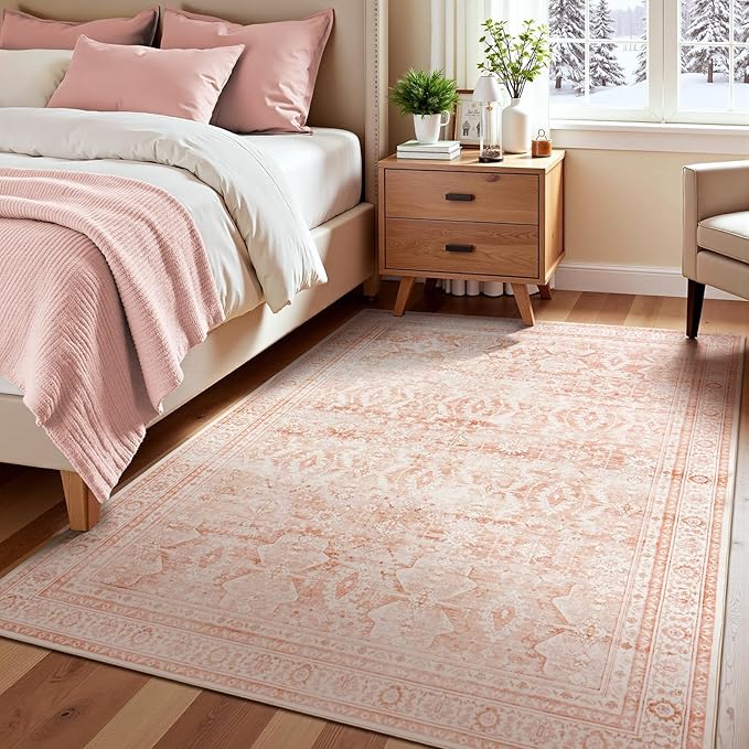 Lofus 5x7 Area Rug for Living Room,Pink Washable Area Rugs with Non-Slip Backing,Soft Boho Carpets for Bedroom Dining Room Home Office Indoor Nursery