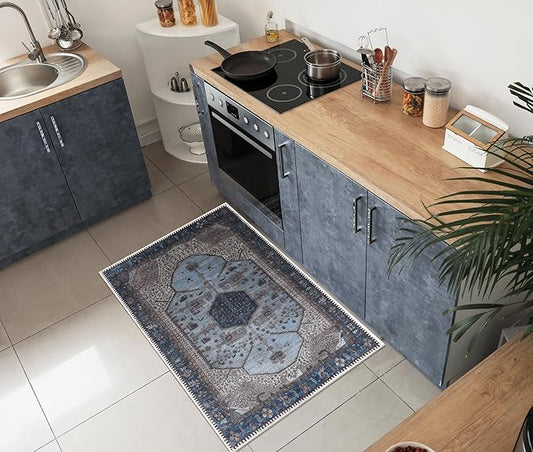 Keen Home Design 2x3 Rug - Machine Washable Entry Rug with Non-Slip Backing, Ideal for Enteryway, Kitchen, Bathroom, Laundry Room - Vintage, Easy Clean, Durable, Low Pile Rug - (2' x 3')