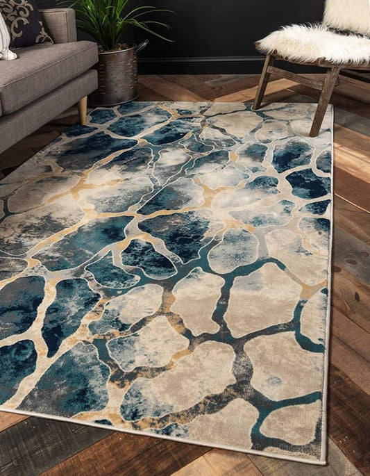 Unique Loom Mystic Collection Area Rug - Fitz Roy (4' x 6' Rectangle, Navy Blue/ Beige)