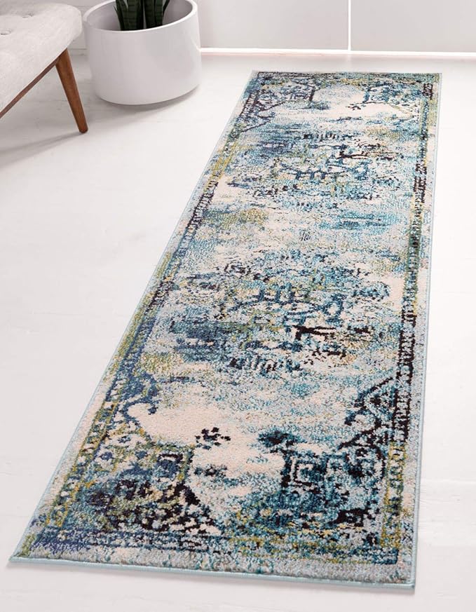 Unique Loom Medici Collection Traditional Medallion Floral Vintage Blue Runner Rug (2' 2 x 6' 7)