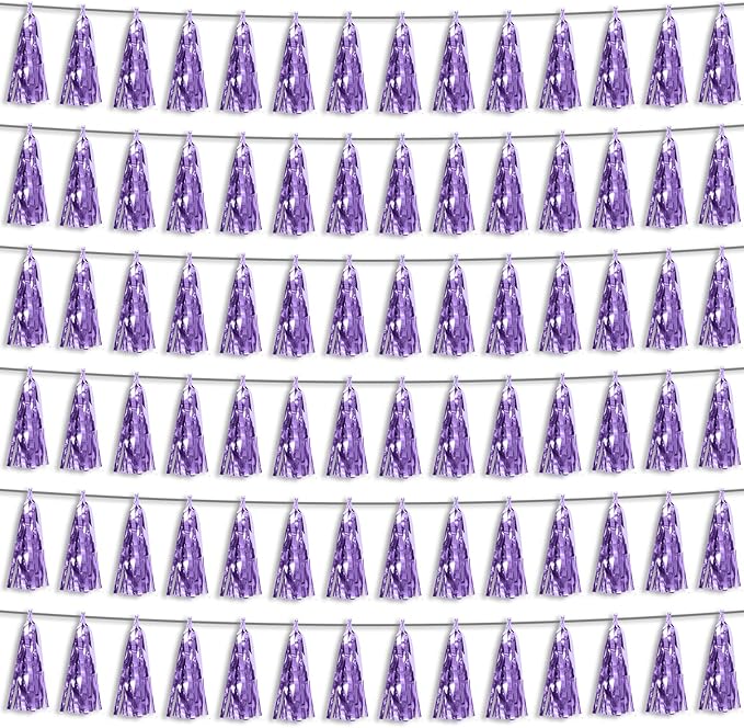 6P Light Purple Foil Fringe Metallic Tassel Streamers Banner Tassel Garland for Parade Floats, Bachelorette, Wedding, Birthday, Graduation, Christmas, Bridal/Baby Shower Party Decorations
