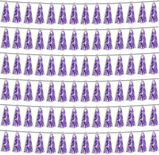 6P Light Purple Foil Fringe Metallic Tassel Streamers Banner Tassel Garland for Parade Floats, Bachelorette, Wedding, Birthday, Graduation, Christmas, Bridal/Baby Shower Party Decorations