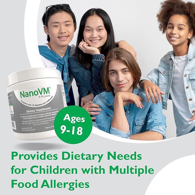 9-18 Years, Allergen-Free Kids Multivitamin, Unflavored Powdered Vitamins, Multivitamin Powder with 13 Vitamins & 13 Minerals, Low-Carbohydrate Vitamin Supplements, 275g - Solace Nutrition