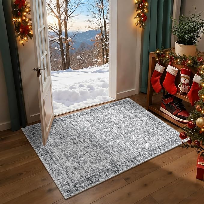 Washable 2'x3' Non Slip Rug Vintage Soft Low Pile Lightweight Boho Area Rugs for High-Traffic Areas (Entryway, Kitchen, Hallway), Farmhouse Decor