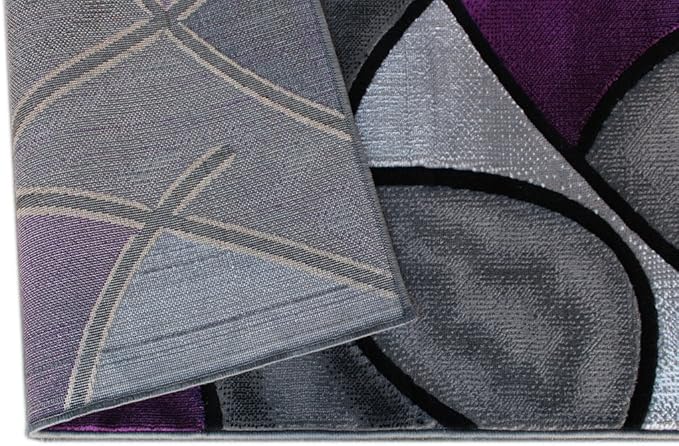 Masada Rugs, Modern Contemporary Area Rug, Purple Grey Black (5 Feet X 7 Feet)