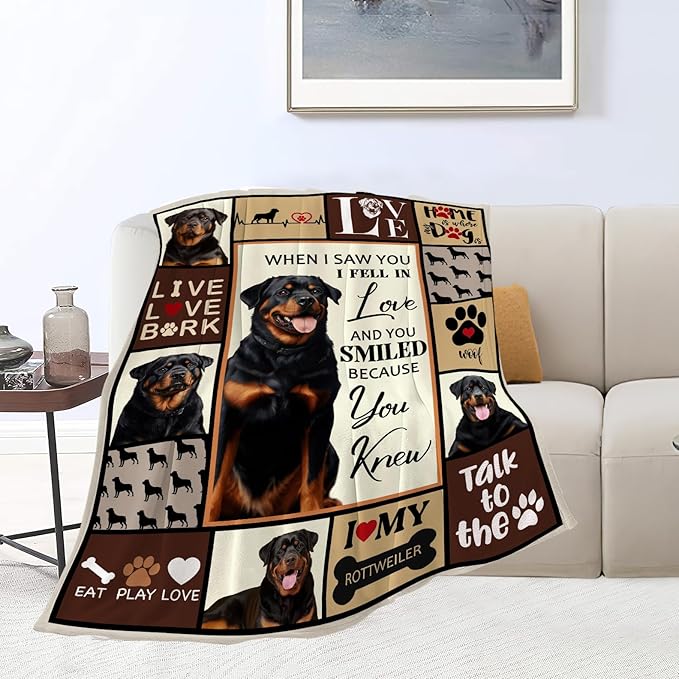 Rottweiler Gifts Blanket, Rottweiler Throw Blankets, Dog Gift for Women Men Boys Girls Lover Adult Cozy Fleece Flannel Bedding Stuff Animal Plush for Couch Sofa Bed Decor 50"X40"