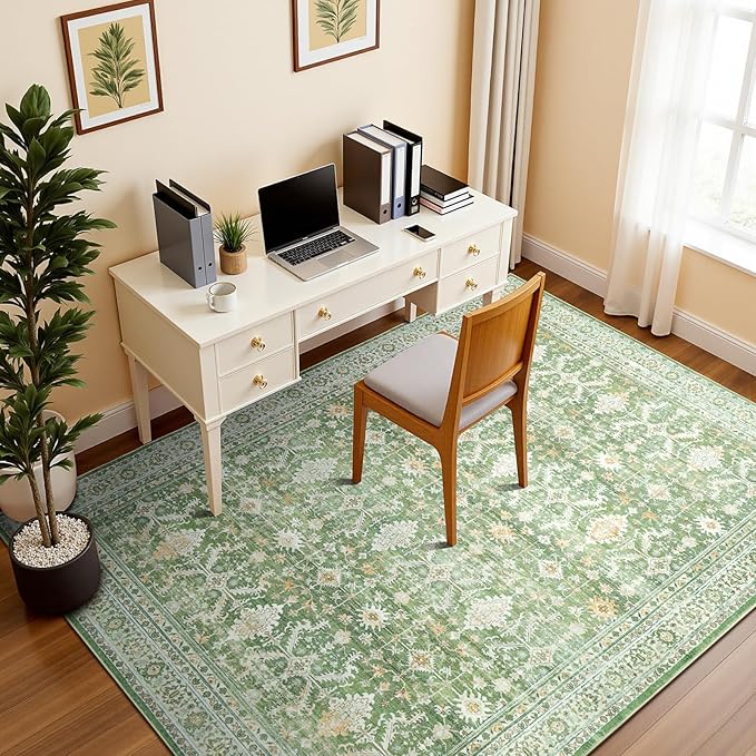 Lofus 5x7 Area Rug for Living Room, Light Green Washable Area Rugs with Non-Slip Backing,Soft Boho Carpets for Bedroom Dining Room Home Office Indoor Nursery