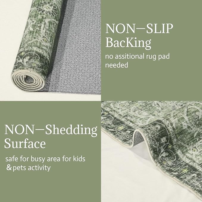 6x9 Washable Rug Vintage Fade Resistant Boho Distressed Non-Slip Indoor Large Carpet Low Pile Lightweight & High-Traffic Safe for Bedroom, Dorm, Playroom - Farmhouse Decor