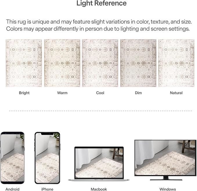 ReaLife Rugs Machine Washable Area Rug - Living Room Bedroom Bathroom Kitchen Entryway Office - Padded Crease Free Stain Resistant Premium - Boho Farmhouse Vintage- BEV- Beige - 2'x 3'