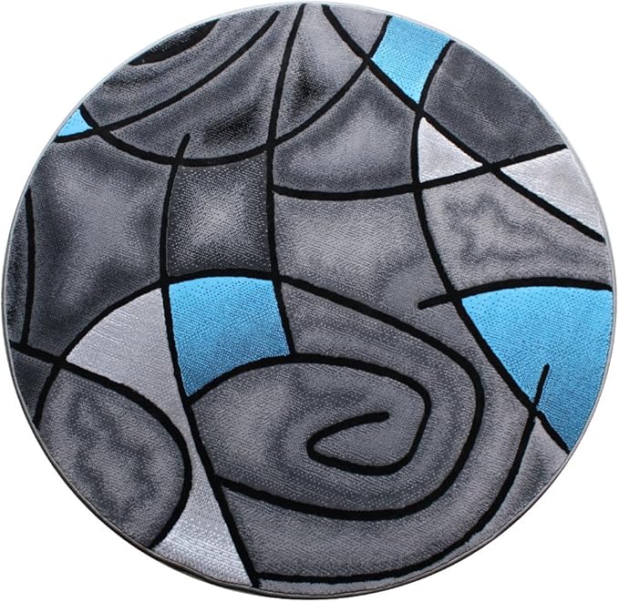 Masada Rugs, Modern Contemporary Round Area Rug, Blue Grey Black (5 Feet X 5 Feet) Round