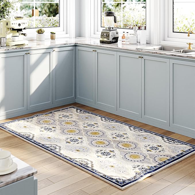 EnHomee Area Rugs 3x5, Soft Washable Rugs for Living Room Bedroom, Boho Non Slip Low Pile Stain Resistant Washable Rug Large Carpet for Dining Room,Easy to Clean Living Room Rug, Blue