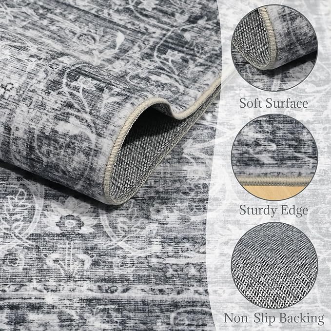 Washable 2'x3' Non Slip Rug Vintage Soft Low Pile Lightweight Boho Area Rugs for High-Traffic Areas (Entryway, Kitchen, Hallway), Farmhouse Decor