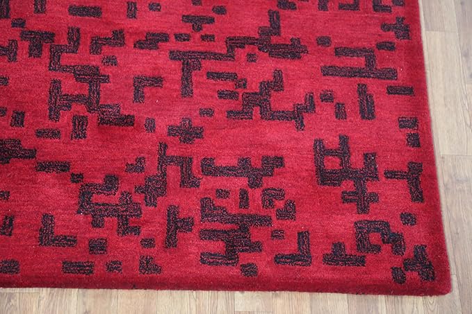 Rug Source Modern Collection, 5x8 Modern Area Rug, Hand Tufted Red Modern Rug, Oriental 100% Wool Carpet for Foyer, Entryway and Hallway