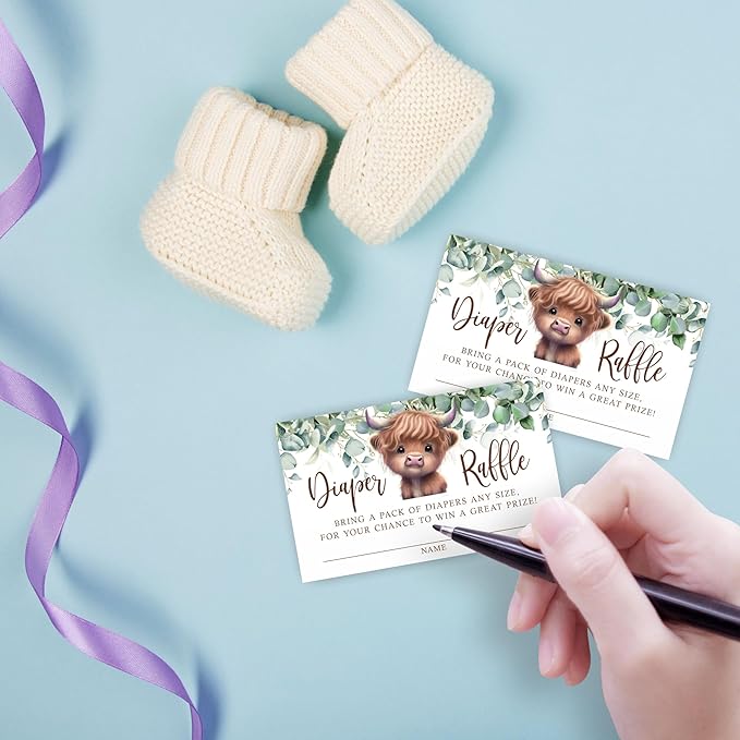 Holy Cow Diaper Raffle Game Kit with Sign - 50 Tickets, 7x10 Inch Standee for Gender Neutral Baby Shower, Farm Theme Gender Reveal Party Decorations (B01)