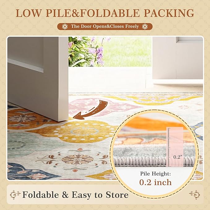 EnHomee 8x10 Area Rug, Soft Washable Rugs for Living Room Bedroom, Boho Non Slip Low Pile Stain Resistant Washable Rug Large Area Rugs for Dining Room,Easy to Clean Living Room Rug, Colorful