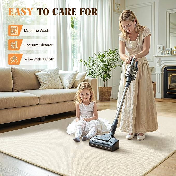 Shilucheng Wool Rug 8x10 Non-Slip, Blend 80% Wool and 20% Cotton Rugs for Living Room, Bedroom, Dinning Room, Soft Durable Cotton Backing Modern Area Rug (Beige)