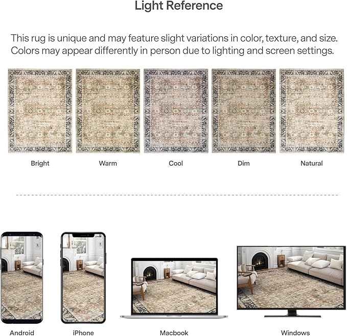 ReaLife Rugs Machine Washable Area Rug - Living Room Bedroom Bathroom Kitchen Entryway Office - Padded Low Pile Stain Resistant Premium - Boho Farmhouse Vintage - BEV - Beige Tan Brown 2'6" x 10'