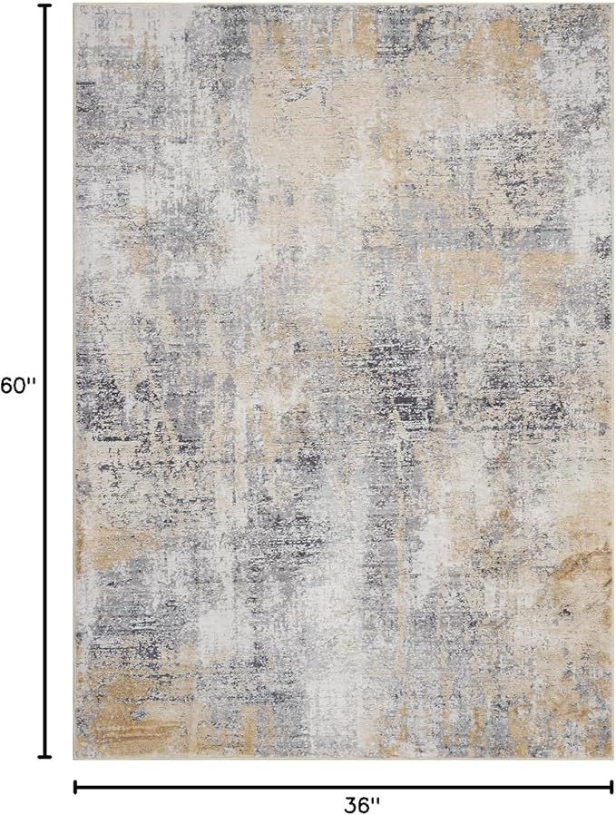 DomDomitapis Area Rug 3×5, Vintage Boho Rug,Ultra-Soft Low Pile, Washable, Non Slip,Stain Resistant Printed Carpet for Living Room Bedrooms Playroom Office Kitchen, Gold/Grey