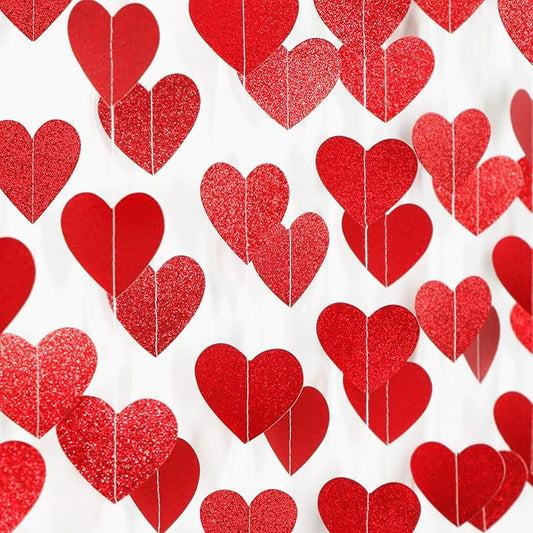 Red Heart Romantic Party-Decorations Garland - 62FT Glitter Special Night Galentines Hanging Streamers Banner, Girl Wedding Anniversary Baby Bridal Shower Birthday Decor Supplies Hugtmr