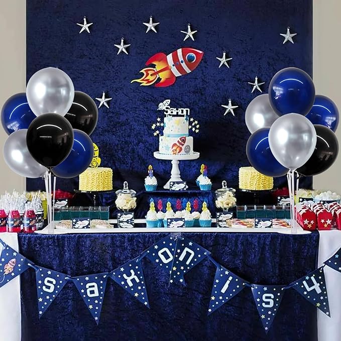 TONIFUL 4 Set Black and Blue Silver Balloon Centerpieces for Table,Balloon Stand Kit for Graduation Decorations 2025,Blue Party Decorations,Retirement,Birthday Decoration for men,Father's Day