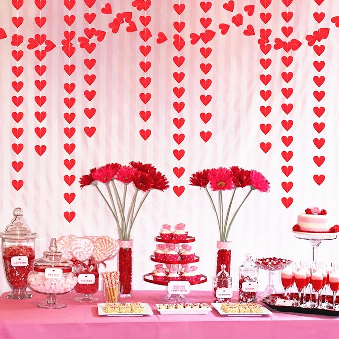 Red Heart Romantic Party-Decorations Garland - 62FT Glitter Special Night Galentines Hanging Streamers Banner, Girl Wedding Anniversary Baby Bridal Shower Birthday Decor Supplies Hugtmr