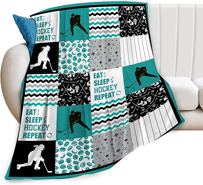 Hockey Blanket Ice Throw Blanket Fleece Flannel Plush Bedding Hockey Gifts for Boys Girls Men Women Youth Kids for Couch Sofa Bed Decor 50"X40"