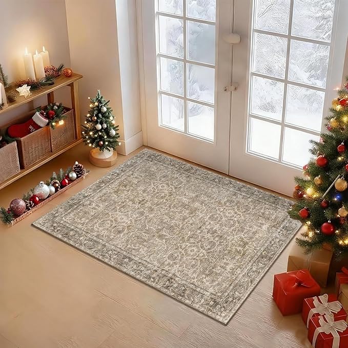 Washable 2'x3' Non Slip Rug Vintage Soft Low Pile Lightweight Boho Area Rugs for High-Traffic Areas (Entryway, Kitchen, Hallway), Farmhouse Decor