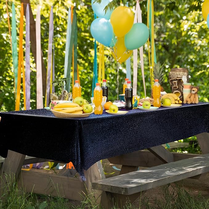 2 Pcs Black Holographic Laser Tablecloth Galaxy Space Table Cloth 40 * 108 Inch Shimmer Star TableCover for Halloween Birthday Graduation Neon Party Supplies Disposable Plastic Foil Table Decor