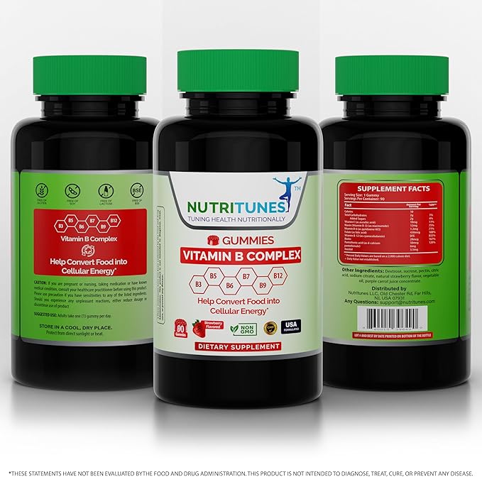 Vitamin B Complex Gummies–High Potency B Complex Vitamins Gummies with Methyl B12, Folate, Biotin & Vitamin C – Non-GMO, Vegan, Gluten-Free – 90 Gummies – Made in USA