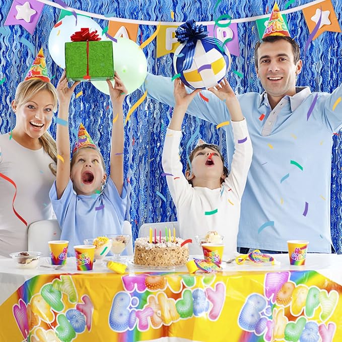 Blue Backdrop Wavy Tinsel Foil Fringe Curtains for Parties Sparkle Metallic Wavy Blue Birthday Decorations for Streamers Party Decorations Photo Booth Props Birthday Ocean Party Decor Supplies