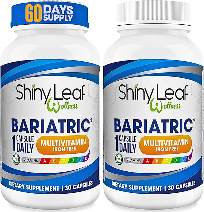 Shiny Leaf Bariatric Multivitamin Without Iron - Vitamins for Gastric Bypass & Sleeve, 1 Daily Capsule W Vitamin A, C, D, Biotin, Zinc, B12, K, Vegetarian, Soy-Free, GMP Cert., Made in USA (360 Ct.)