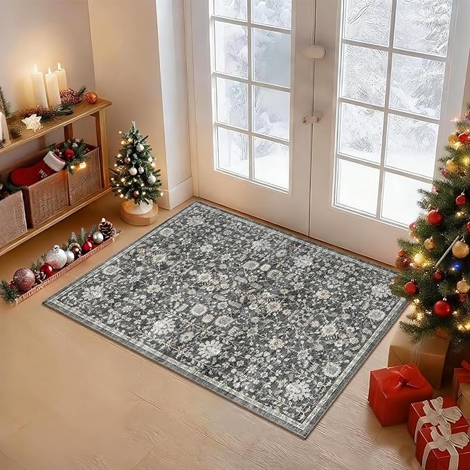 Washable 2'x3' Non Slip Rug Vintage Soft Low Pile Lightweight Boho Area Rugs for High-Traffic Areas (Entryway, Kitchen, Hallway), Farmhouse Decor