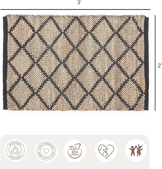 REDEARTH · Jute Cotton Area Rug - 2'x3' Rectangular Rug, Sustainable Handwoven, Non-Shedding, Soft & Durable – Reversible, Neutral Tones for Home Décor in Living Room, Dining Room, Bedroom, Set of 2