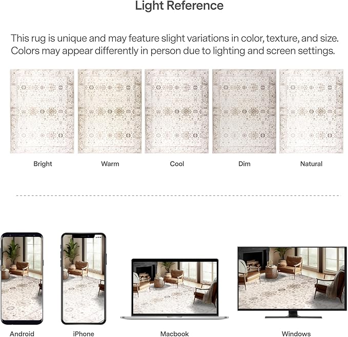 ReaLife Rugs Machine Washable Area Rug Runner - Living Room Bedroom Bathroom Kitchen Entryway Office - Padded Low Pile Stain Resistant Premium - Boho Farmhouse Vintage - BEV - Beige 2'6" x 8'