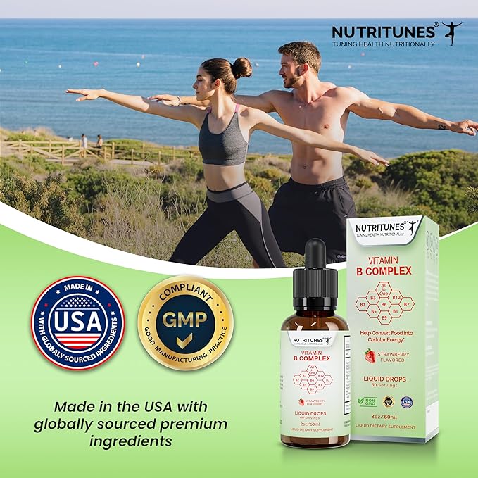 Liquid Vitamin B Complex–High-Potency and Complete B-Vitamin Drops for Energy, Metabolism, and Nervous System Support – Strawberry Flavored, Non-GMO, Sugar-Free – 60 Servings (2oz)