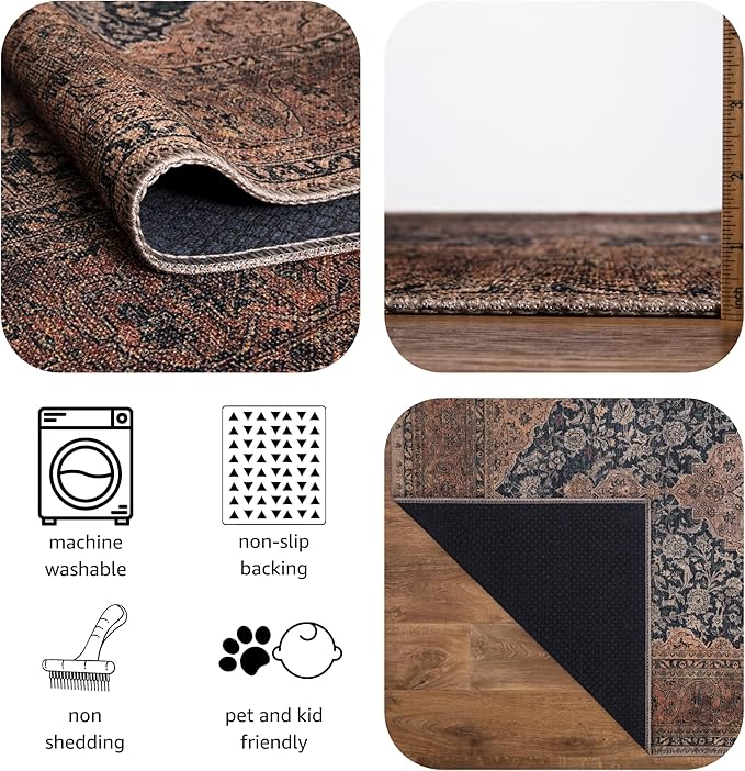Keen Home Design 2x7 Rug - Machine Washable Runner Rug with Non-Slip Backing, Ideal for Hallway, Entryway, Kitchen, Laundry Room - Vintage, Easy Clean, Durable, Low Pile Rug - (2'6" x 7')
