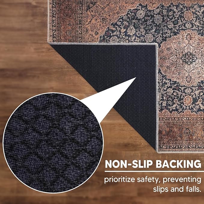 Keen Home Design 9x12 Rug - Machine Washable Area Rug with Non-Slip Backing, Ideal for Living Room, Dining Room, Bedroom - Vintage, Easy Clean, Durable, Low Pile Rug - (9' x 12')