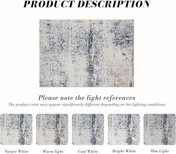 Area Rug 4×6, Vintage Boho Rug,Ultra-Soft Low Pile, Washable, Non Slip,Stain Resistant Printed Carpet for Living Room Bedrooms Playroom Office Kitchen, Blue/Abstract