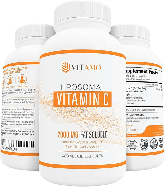 Liposomal Vitamin C 2000mg | Superior Delivery System | 300 Capsules Immune Support & Collagen Booster | High Absorption Ascorbic Acid, High Dose Vitamin c, Zero Soy, 100% Non–GMO