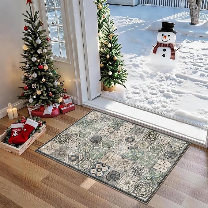 Washable 2'x3' Non Slip Rug Vintage Soft Low Pile Lightweight Small Area Rugs for High-Traffic Areas (Entryway, Kitchen, Hallway), Farmhouse Decor