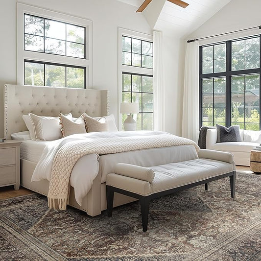 Area Rug 9×12, Large Vintage Boho Rug,Ultra-Soft Low Pile, Washable, Non Slip,Stain Resistant, Printed Carpet for Living Room Bedrooms Playroom Office Kitchen,Oat/Antiquity