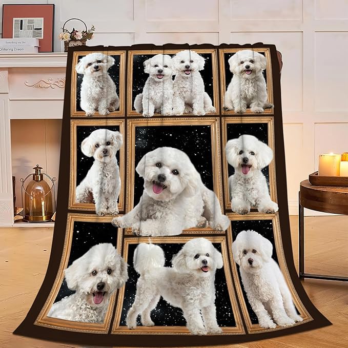 Bichon Frise Blanket Dog Throw Blanket Fleece Flannel Bedding Bichon Frise Stuff Gifts for Women Men Boys Girls Lover Adult Lover Plush for Couch Sofa Bed Decor 50"X40"