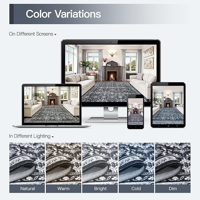 Lofus 9x12 Area Rug for Living Room,Black Washable Area Rugs with Non-Slip Backing,Soft Boho Carpets for Bedroom Dining Room Home Office Indoor Nursery