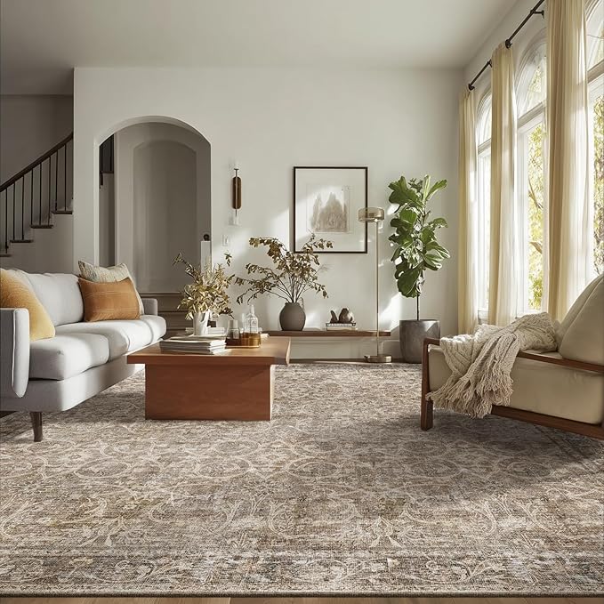 8x10 Washable Area Rugs Ultral Soft Non-Slip Stain Resistant Vintage Boho Large Carpet for High-Traffic Living Room & Dining Room