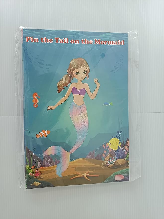 FEPITO Mermaid Party Supplies Pin The Tail on The Mermaid Party Game with 24Pcs Tail Stickers for Kids Birthday Party
