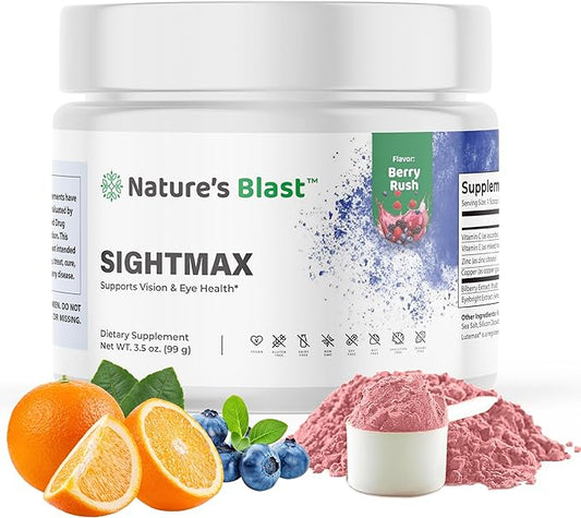 SightMax Eye Health Supplements - Eye Vitamins - with Bilberry, Eyebright, Lutein, Zeaxanthin & More Vitamins - Vegan, Non GMO, Gluten Free - 3.5 Oz - 30 Servings - Berry Rush Flavor
