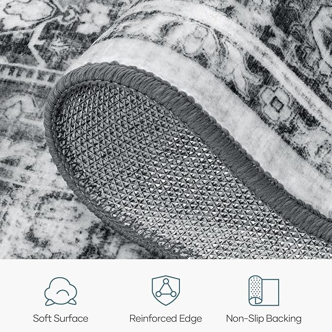 Lofus 6x9 Area Rug for Living Room,Grey Washable Area Rugs with Non-Slip Backing,Soft Neutral Carpets for Bedroom Dining Room Home Office Indoor Nursery